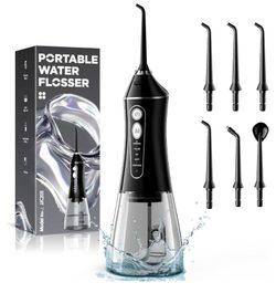 Water Flosser for Teeth Cleaning and Flossing, 5 Modes Rechargeable Cordless Oral Irrigator 320ml Water Tank Teeth Cleaner, IPX7 Waterproof Portable E