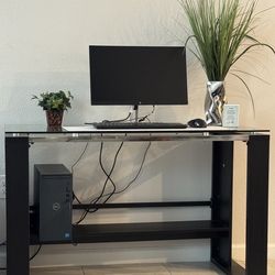 Glass Desk, computer, monitor, keyboard and mouse