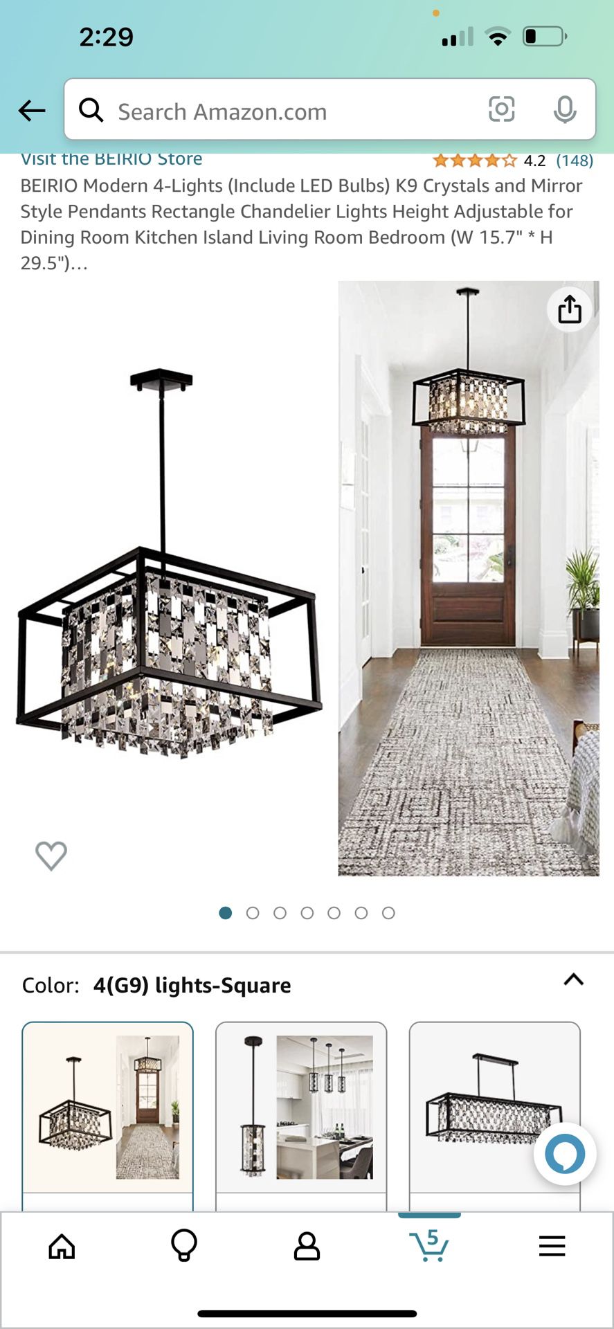 K9 Crystals and Mirror Style Pendants Rectangle Chandelier Light