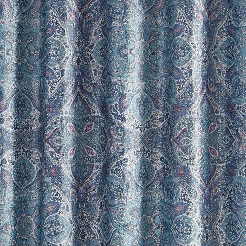 New Kari Medallion Navy 72x72" Shower Curtain with 12 Rustproof Silver Hooks Set