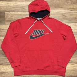 Nike Sportswear Classic Red Nike Spellout Drawstring Pullover Hoodie Mens XL