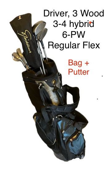 Jack Nicklaus Golf Club Set Driver, 3 Wood, 3-4 Hybrid, 6-PW, Putter + Bag!