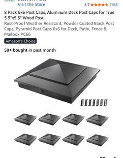 6x6 Post Caps Black(Actual 5.5" x 5.5"), 8 Pack Fence Post Caps with 16 Screw...