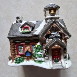 Wellington Square Collection 2003 Christmas Village Log Cabin School Porcelain House  H:4.5"