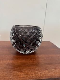 Smoky Gray/Black Glass Geometric Diamond Cut Decorative Bowl Votive Holder