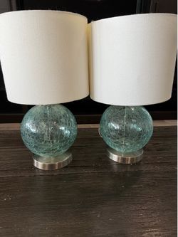 Set of 2 Coastal Glass Table Lamps – Aqua Crackle Glass