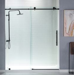 MSDC4876-MBL Frameless ShowerDoors 44-48" Width x 76"Height with 3/8"(10mm) ClearTempered Glass in Matte Black Finish