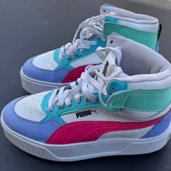 Puma High Top Sneakers Women US 5.5 EU 37.5 White Pink Blue Shoes
