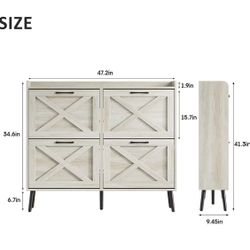 ✌️ Large Shoe Storage Cabinet with 4 Flip Drawers, Freestanding Shoe Organizer with Metal Drawer Hinges for Entryway, Narrow Shoe Rack Cabinet