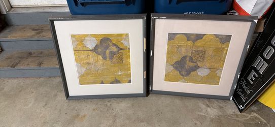 Modern Abstract Wall Art 28 x 28 inch Set Gold Gray Frames DIY Restoration Project