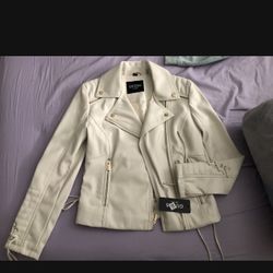 Guess White Leather Jacket Brand New