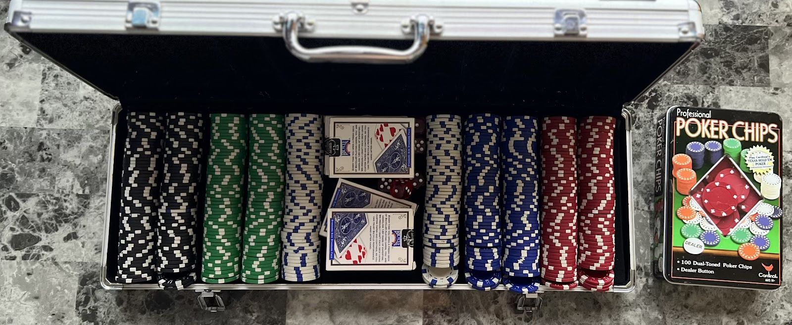 500 & 300 Poker Chips+Cards+Dice Sets + Extra Chips Box