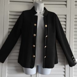 Elegant Women's Blazer with Shiny Decorative Buttons, Black, Size M,New!