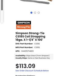 SIMSON STONG TIE 1-1/4” 18ga 🔨 45ft 🔨 Coil Strap 🔨 