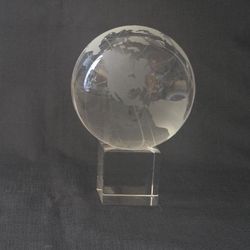 Optical Crystal World Globe Laser Etched Earth Sphere Paperweight w/ Base
