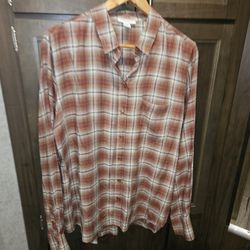 Beach Lunch Lounge Women's Long Sleeve Plaid Shirt XL 