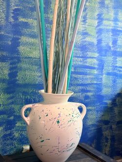 Two Handled Jug in turquoise and white *H18.5 D18"*