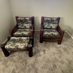 Lodge Pole pine Chairs And Ottoman