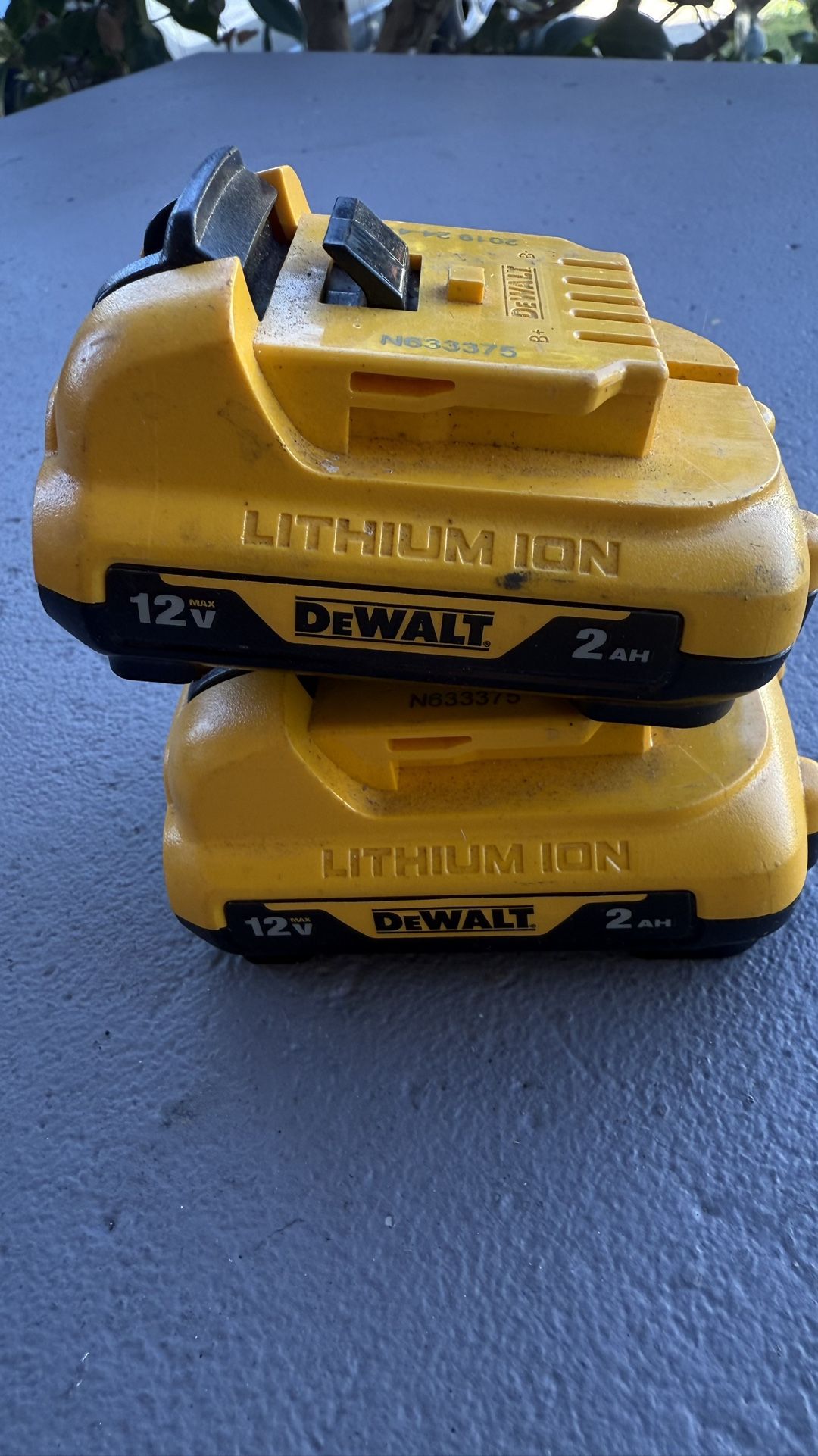 Two (2) Dewalt 12v 2AH Lithium Ion Batteries 