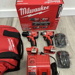 Milwaukee M18 18V Brushless Cordless Compact Drill/Impact Combo w/(2) 2.0 Ah Batteries, Charger & Bag