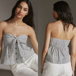 NWT $98 Anthropologie x Dolan Striped Tube Smocked Pullover Tie-Styling Top XL