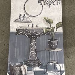 Blinged Out Bathroom Decor-7.87"x15.75" Blk/Wht- Silver/Gold Color Details -(1A