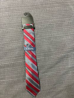 NWT CHAPS Men’s Red Blue Gray Scott Stripe Neck Tie Silk Blend Kohl’s $38 MSRP