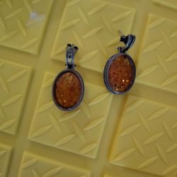 Authentic Amber On Silver Earings