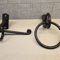 Hand-Forged Style Iron Bathroom Hardware – Towel Ring + TP Holder