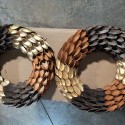 Pair Of Wood Wreaths, New