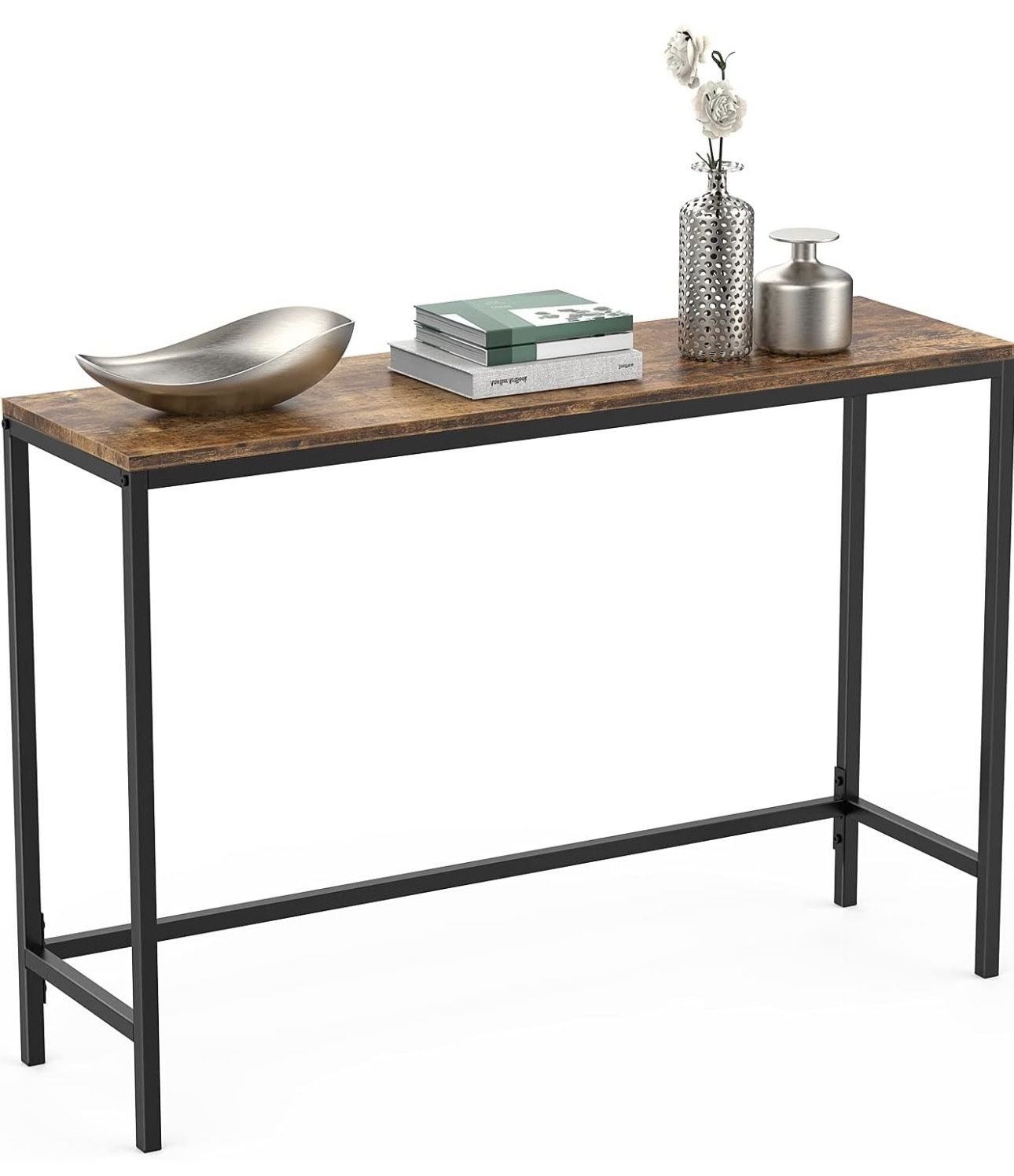 Hallway / Entryway Table (Rustic Brown Wood, Black Metal)