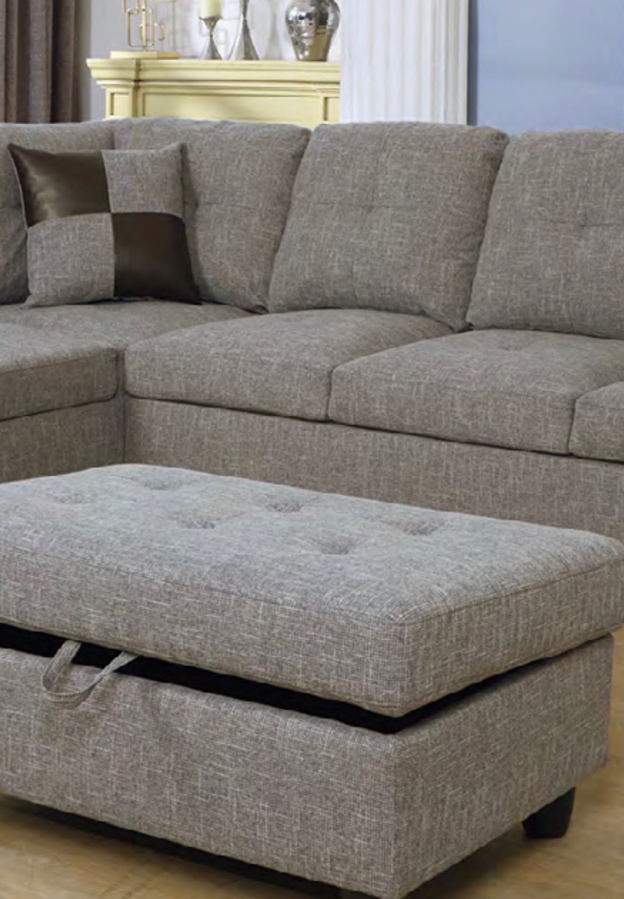 Gray Sectional Couch with Ottoman