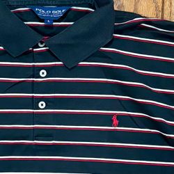 📞 Black Striped Red PONY Men’s LARGE Ralph Lauren POLO Short Sleeve Dress Vintage Golf L