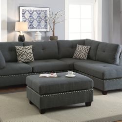 GREY REVERSIBLE CHAISE SECTIONAL WITH OTTOMAN 