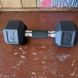 15lb Rubber Hex Dumbbell, Single