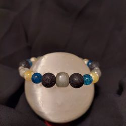 Labradorite, Blue Cracked Agate, Fire Yellow Agate Crystal Healing Bracelet 
