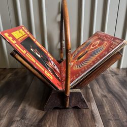 Vintage Antique Folding Burned  Bamboo Rattan Record/Magazine Rack Stand