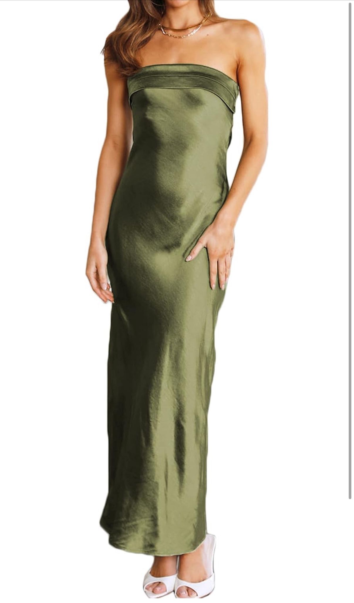 Satin Silk Backless Tube Tops Maxi Dress, Size M, Brand New