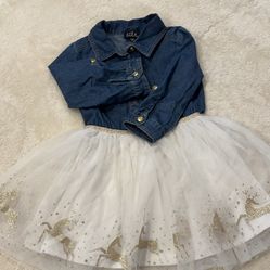 Denim Jacket Tulle Dress with Glitter Unicorns