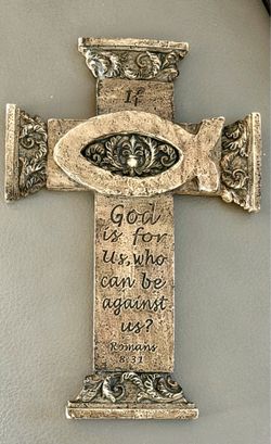 Romans 8:31 "If God Is For Us" Ichthys Fish Resin Wall Cross