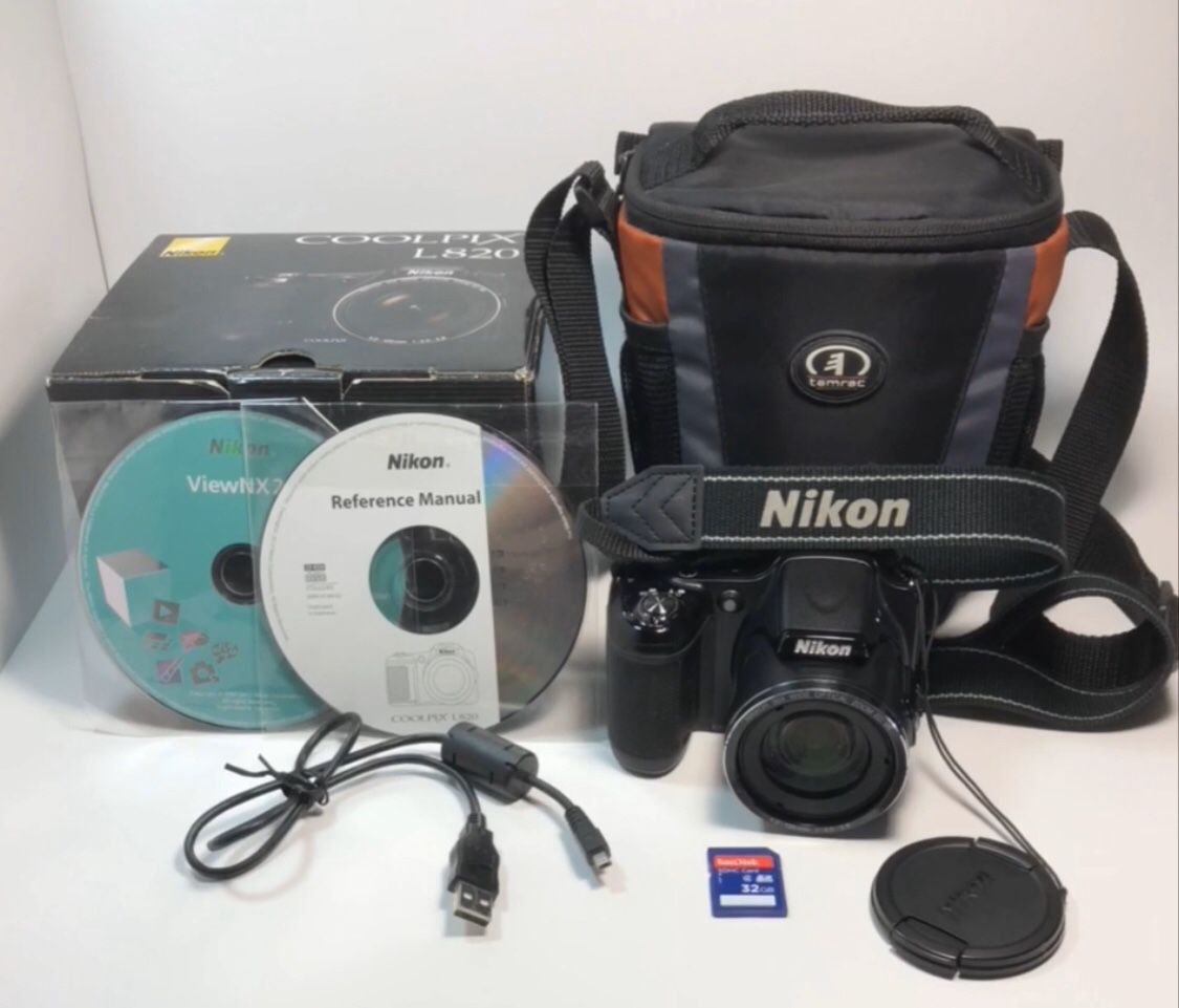 Nikon Coolpix L820 16MP CMOS Digital Camera 30x Zoom Full HD 1080p free shipping free bag, free 32GB SDcard and free 4 AA batteries