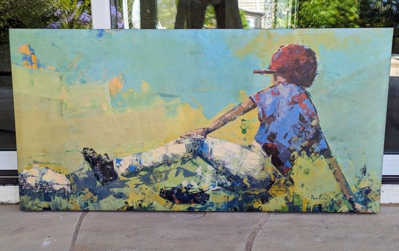 Rebecca Kinkead Baseball Slide Brushwork Print on Canvas 39 x 20""