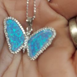 Black Opal Butterfly Necklace Sterling Silver