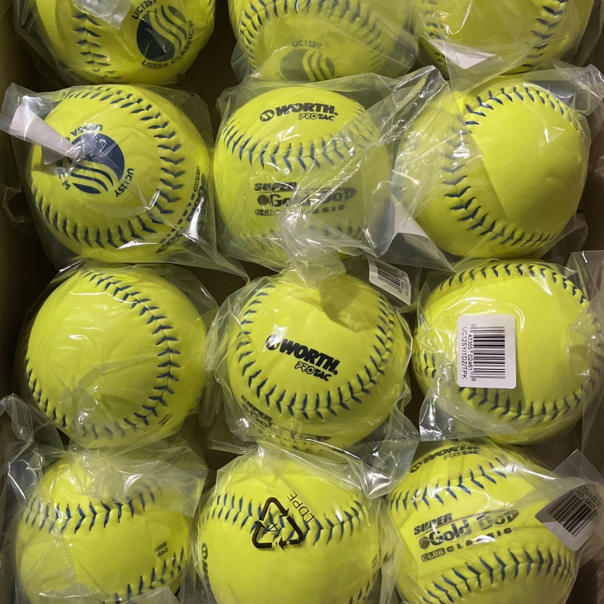 Worth 12" PROTAC Gold Dot / Classic M USSSA Slowpitch Softball, Box of