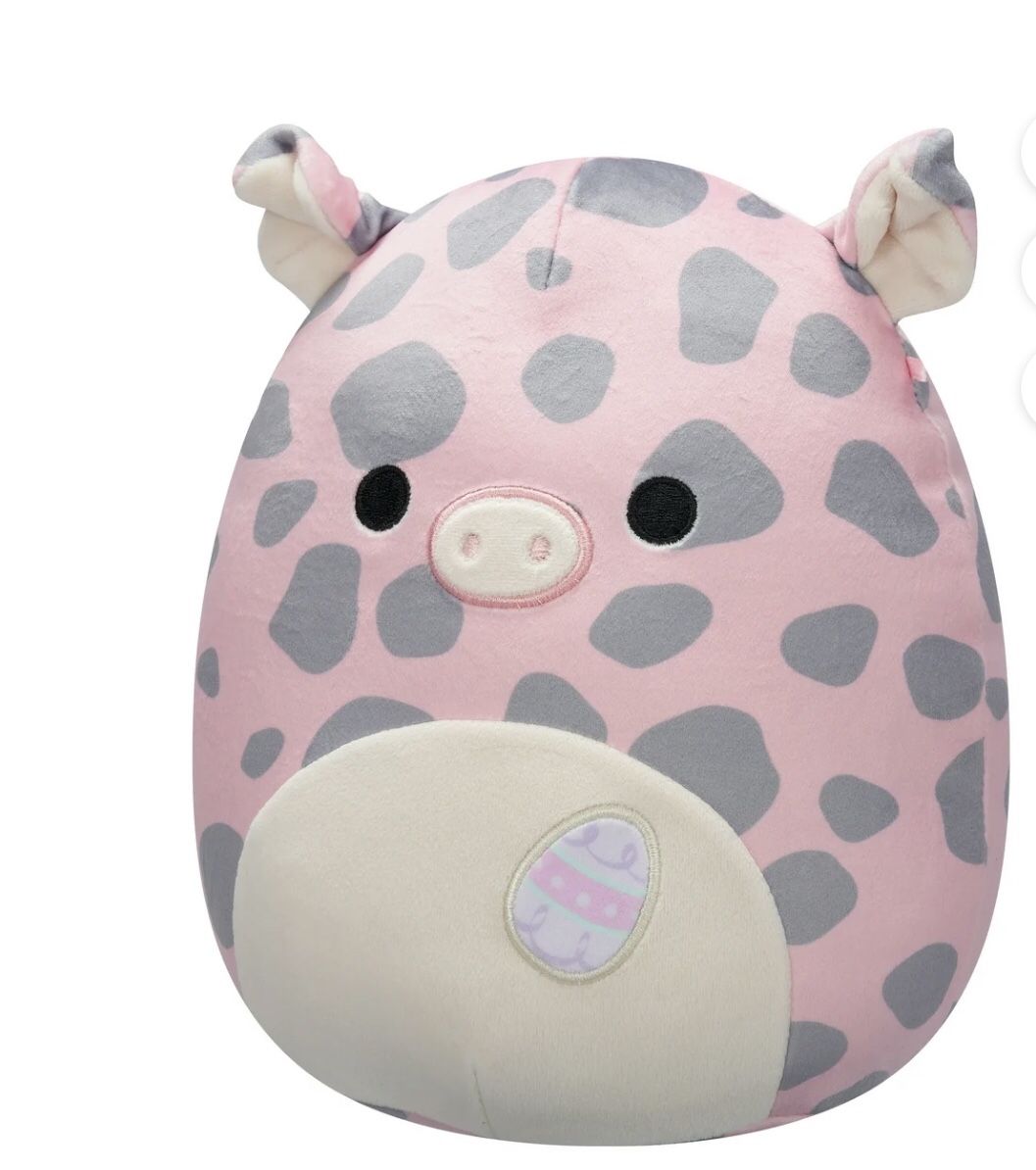 Squish-mallows squad Aquitaine pig plush stuffed toy pink pork-a dot gray.8”LX7”W.