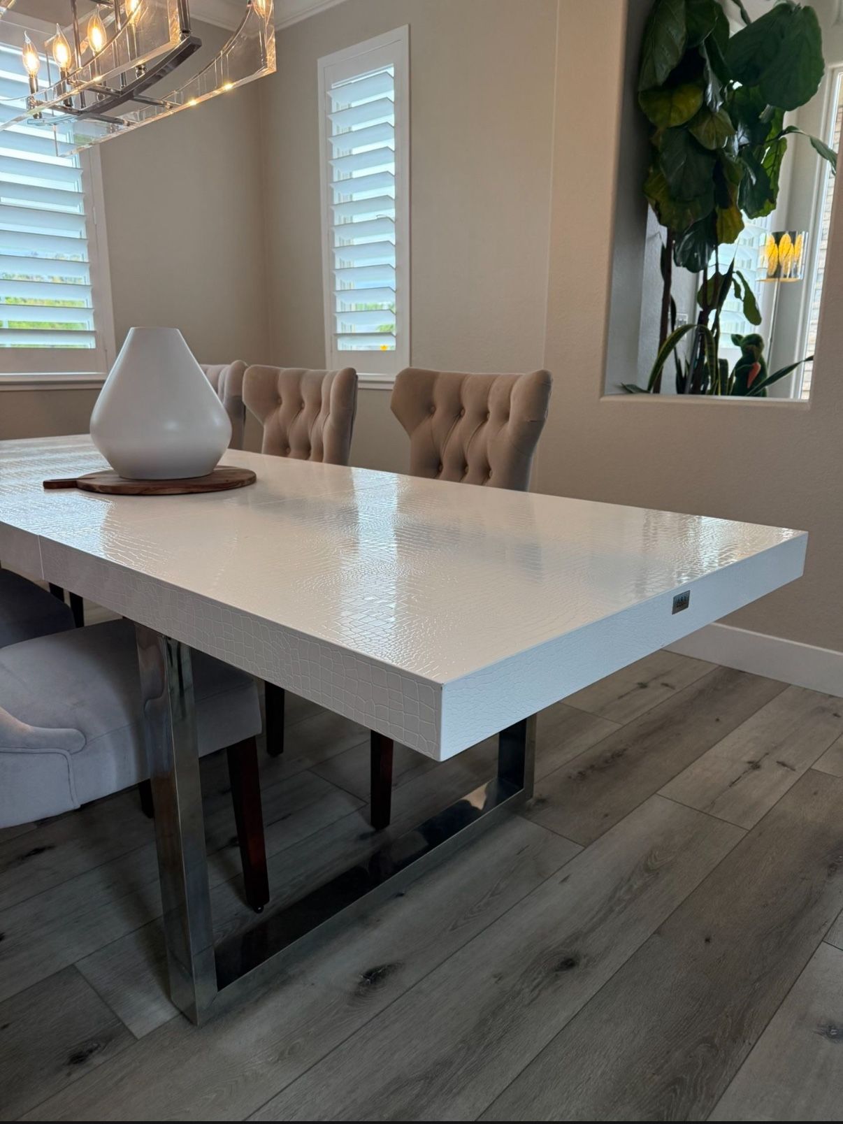 Skyline Modern Crocodile Lacquer Dining Table White (TABLE ONLY)