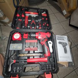 132PC TOOL SET W/8V CORDLESS DRILL! NEW! CAJA DE HERRAMIENTAS DE 132 PIEZAS! NUEVA!