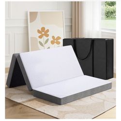 MASVIS Trifold Mattress, 4 Inch Memory Foam Foldable Mattress with Washable Cover, Tri-Folding Floor Bed for Camping, Twin
