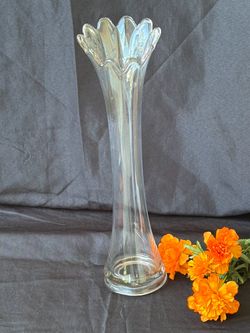 MCM clear glass, swung style 12” vase