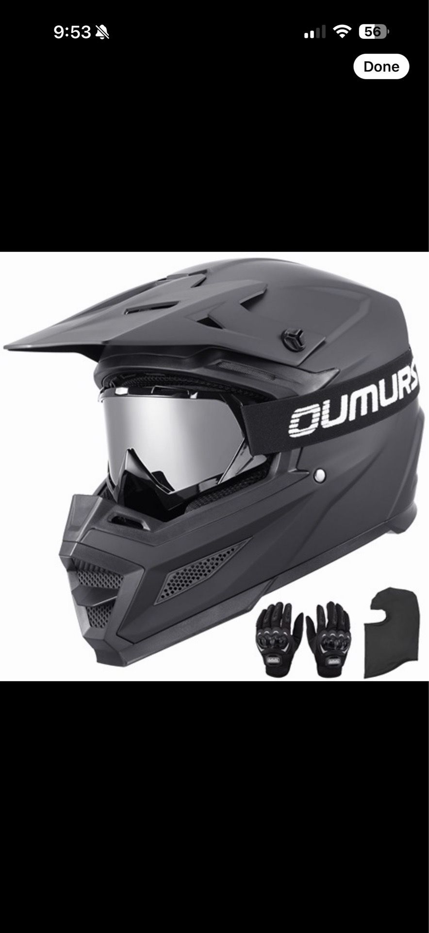 OUMURS DOT Adult ATV Dirt Bike Helmet w Goggles Black Open Box Complete